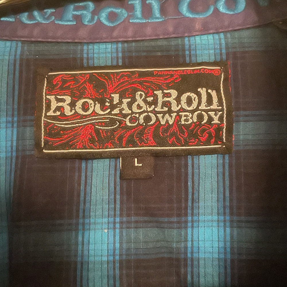 Rock and roll blue plaid shirt large